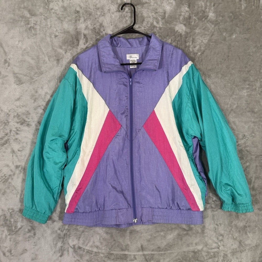 Vintage 80s 90s Bocoo Colorblock Windbreaker Track Jacket Teal Pink Purple Sz L